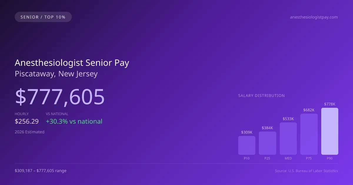 Anesthesiologist Senior Salary in Piscataway, NJ — 2026 est., based on 2025 BLS