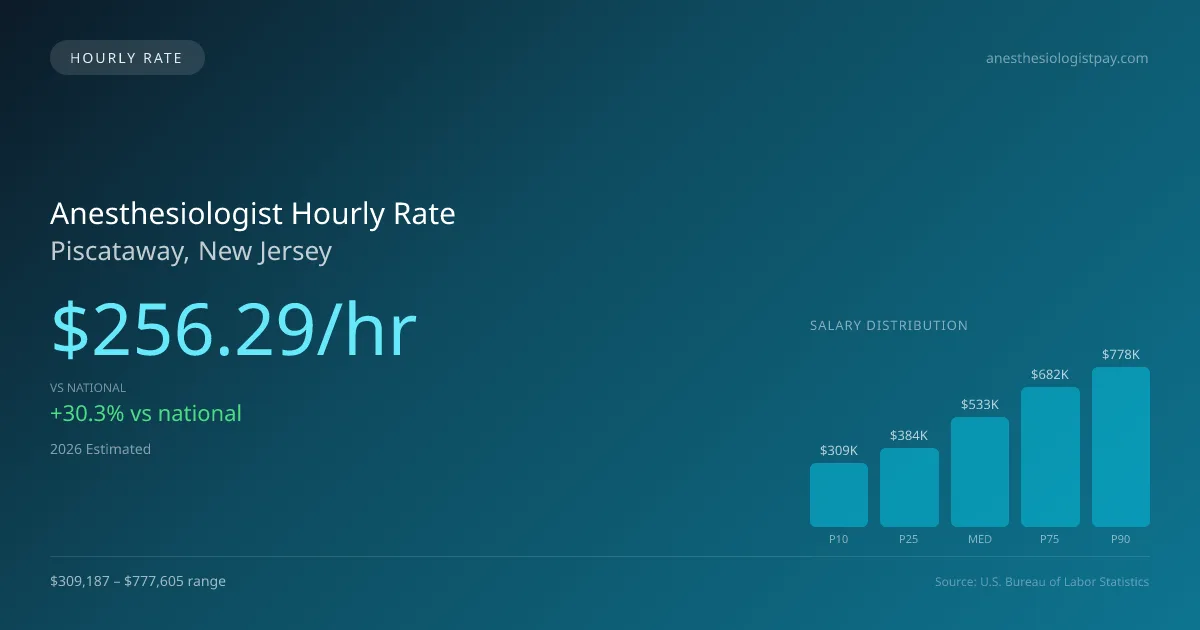 Anesthesiologist Hourly Rate in Piscataway, NJ — 2026 est., based on 2025 BLS
